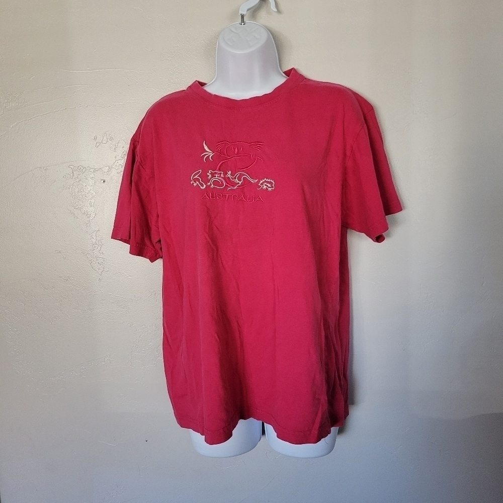 Australia Pink Short Sleeve T-shirt Embroidered Destination Tee Kangaroo Koala M